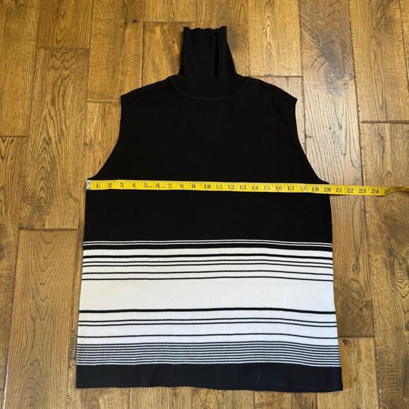 Chandler Hill Sweater Set Cardigan & Turtleneck Tank Black White Stripe Sz XL - Picture 10 of 10